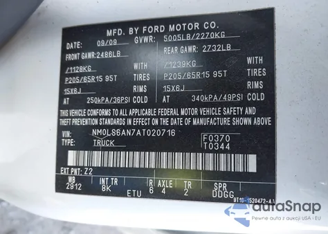 2010 Ford Transit Connect Xl z USA, uszkodzony, nr VIN NM0LS6AN7AT020716